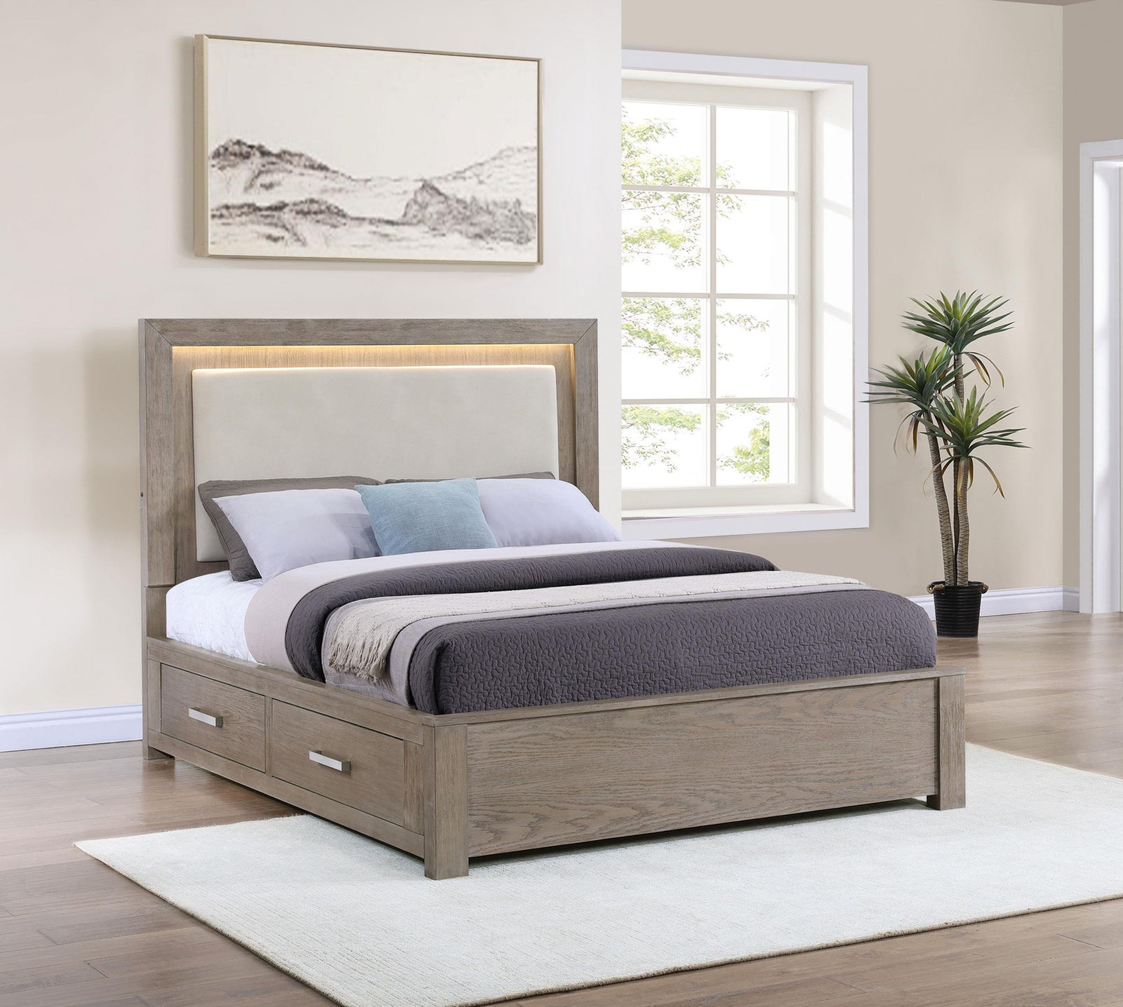 Kenora 56-inch King LED Storage Bed Barley Brown