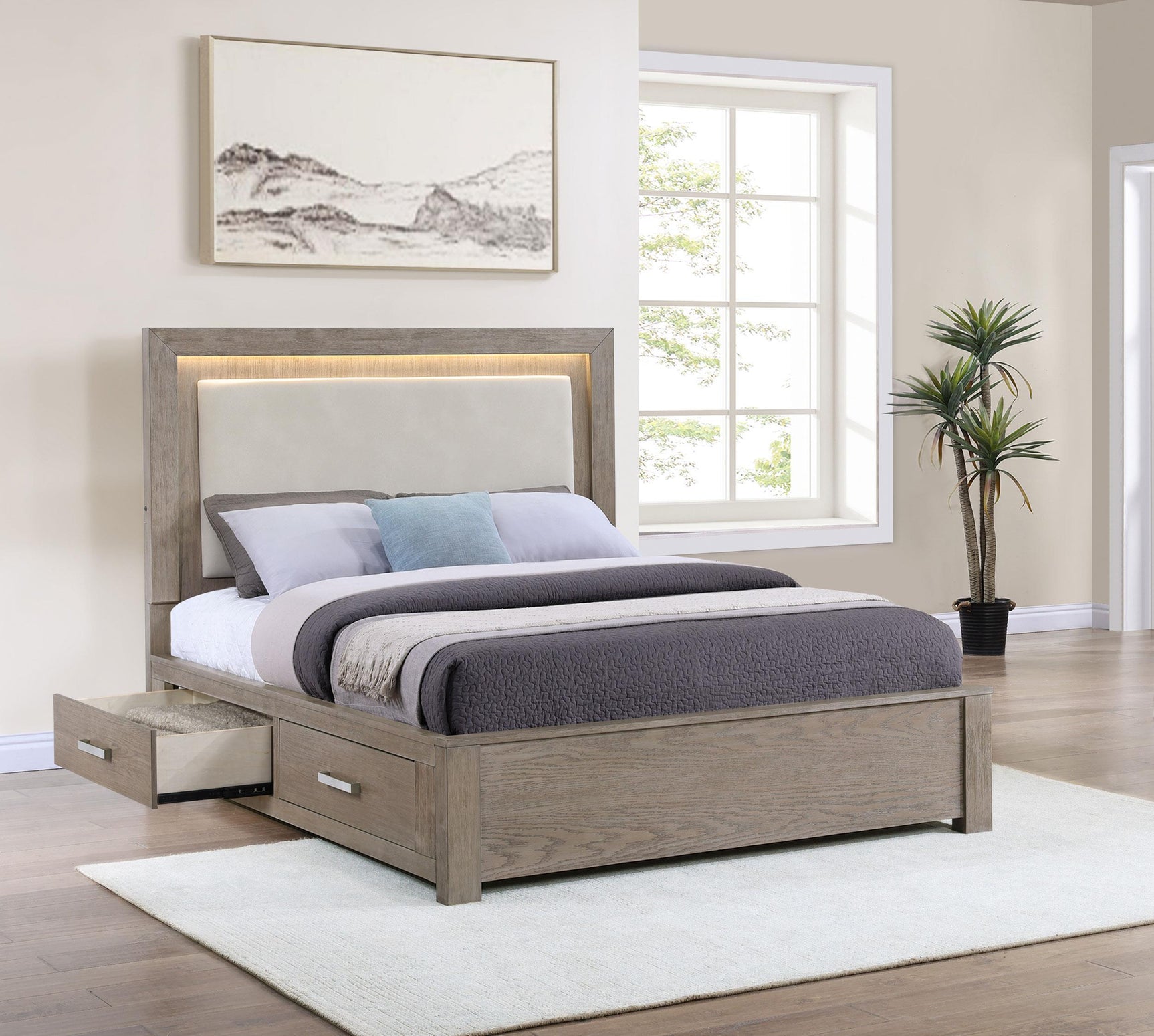 Kenora 56-inch King LED Storage Bed Barley Brown