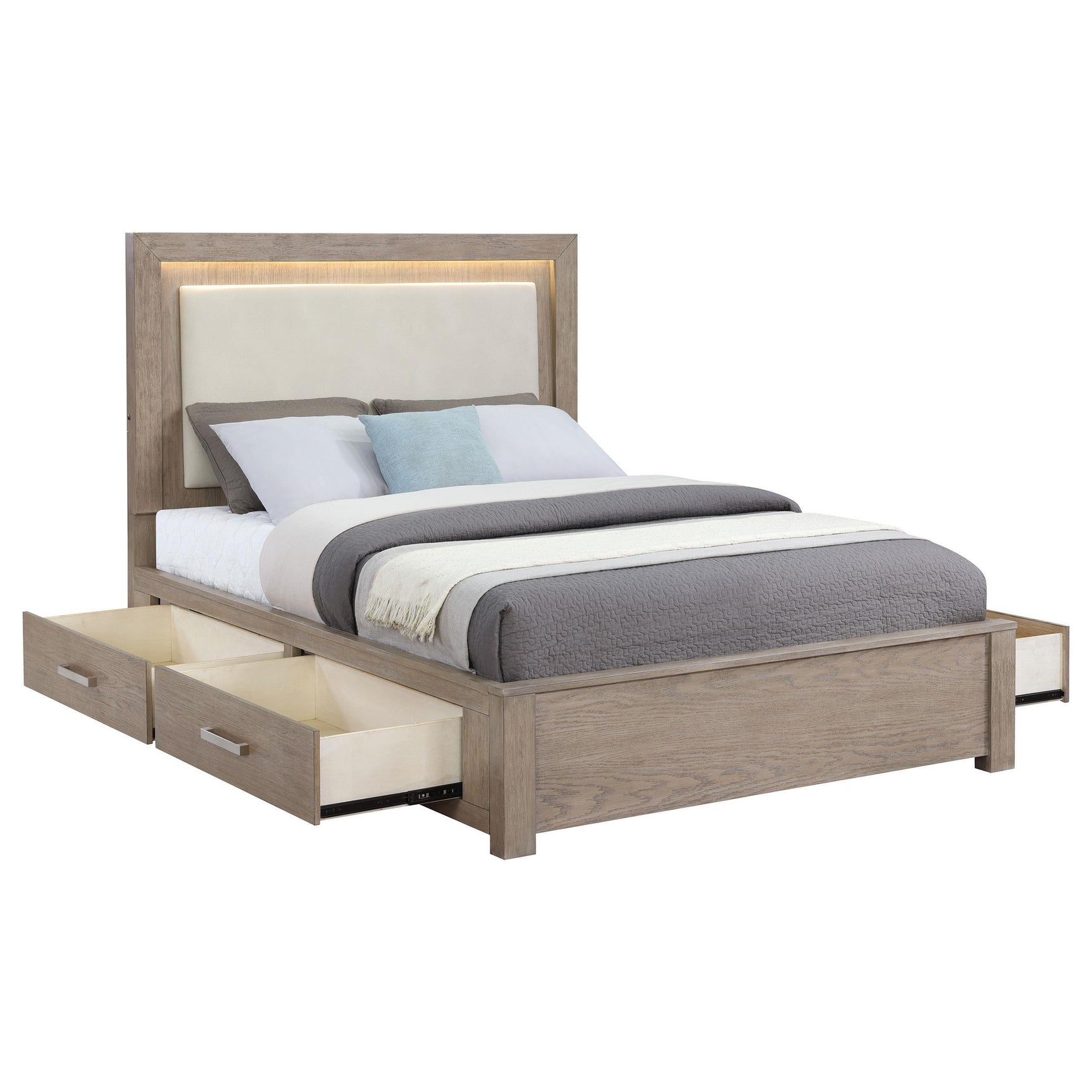 Kenora 56-inch King LED Storage Bed Barley Brown