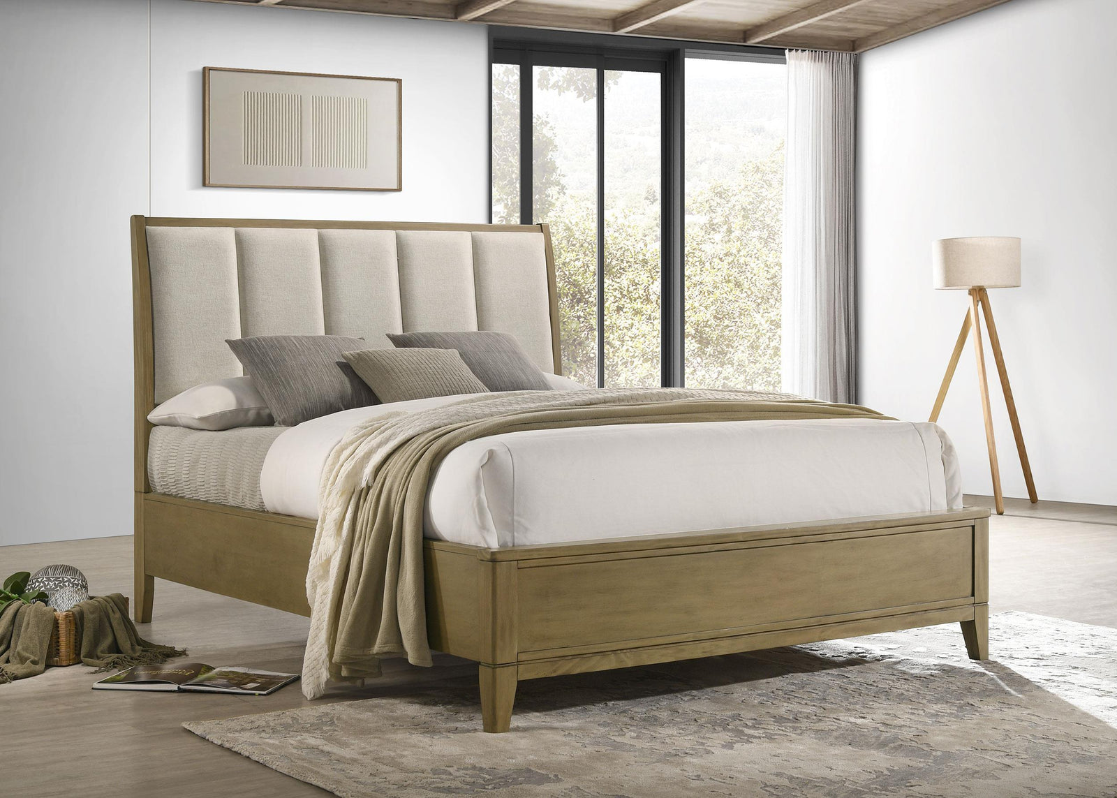 Granada Upholstered King Panel Bed Natural Pine