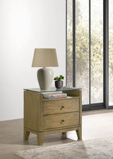 Granada 2 Drawer Glass Top Nightstand Natural Pine