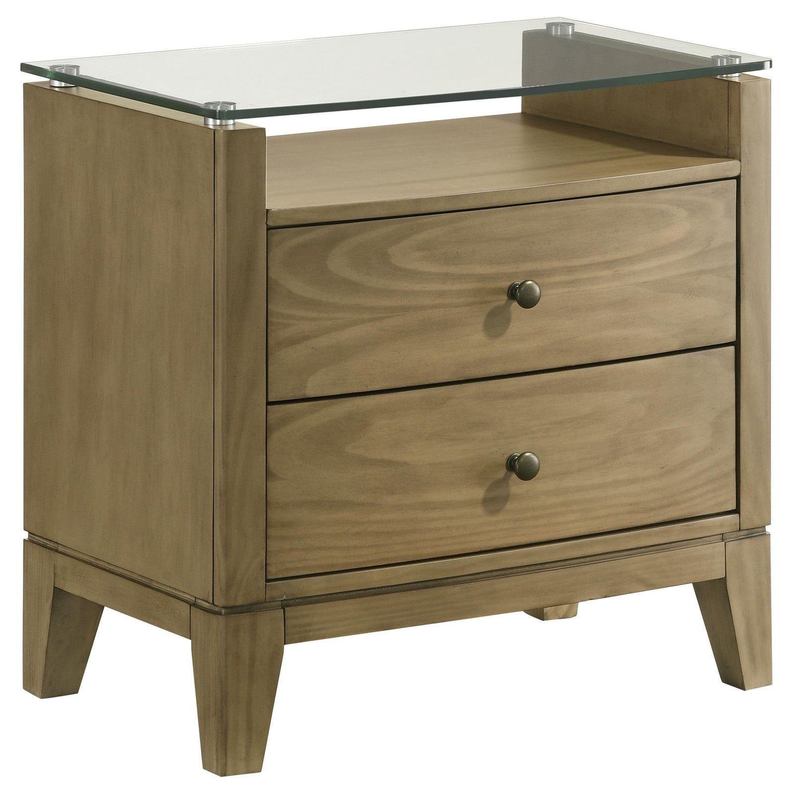 Granada 2 Drawer Glass Top Nightstand Natural Pine