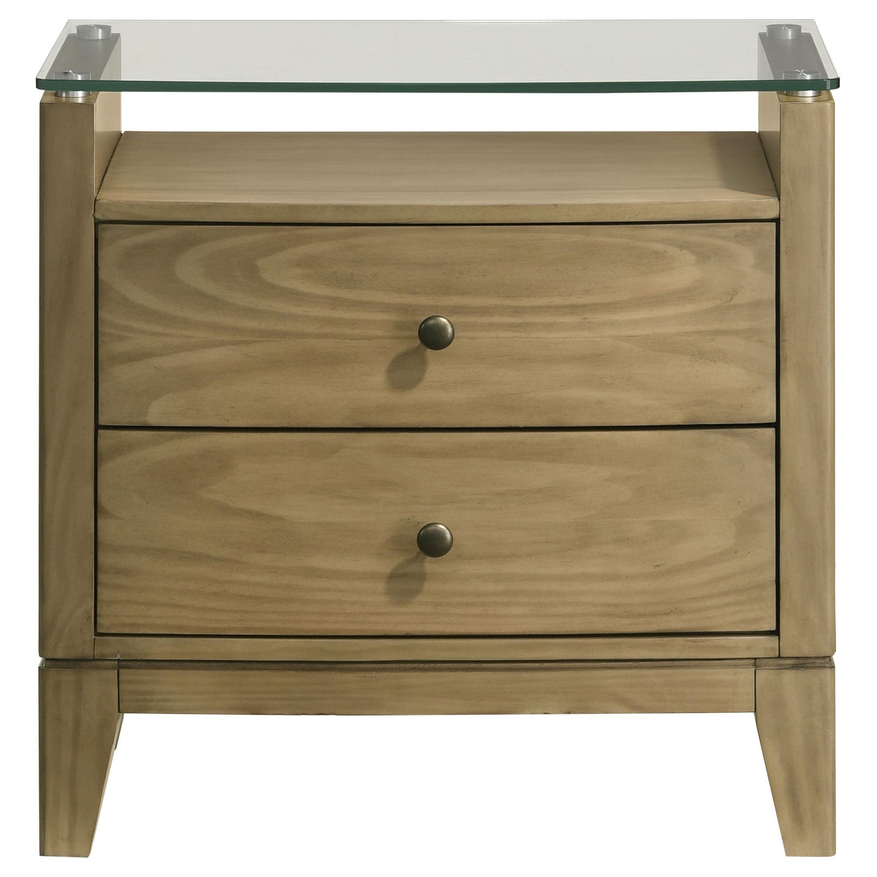 Granada 2 Drawer Glass Top Nightstand Natural Pine