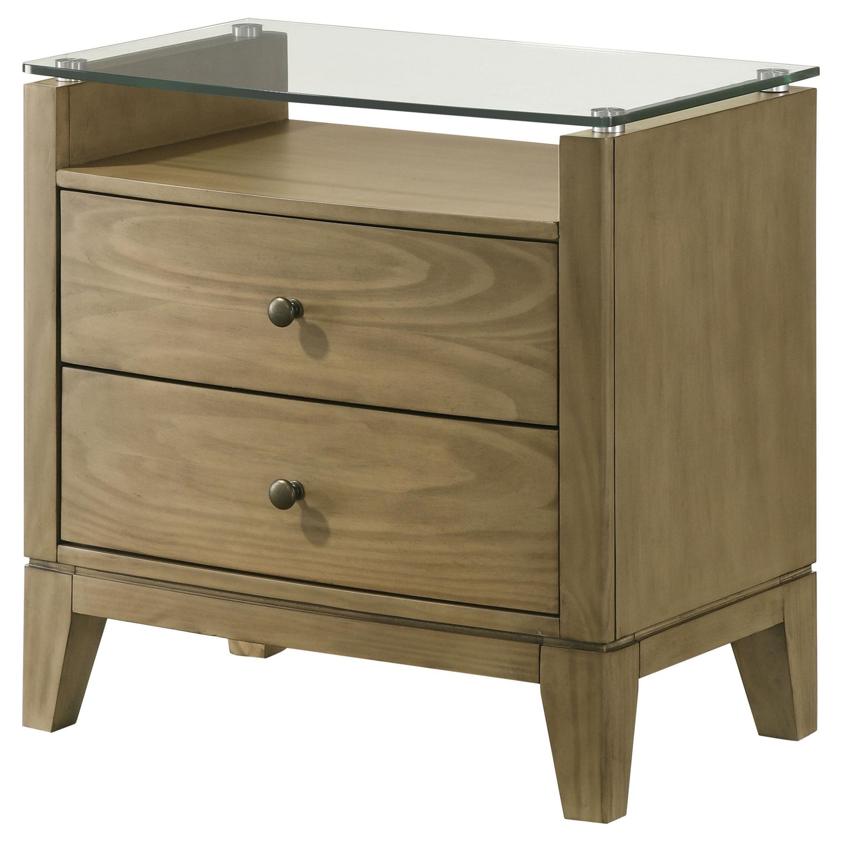 Granada 2 Drawer Glass Top Nightstand Natural Pine