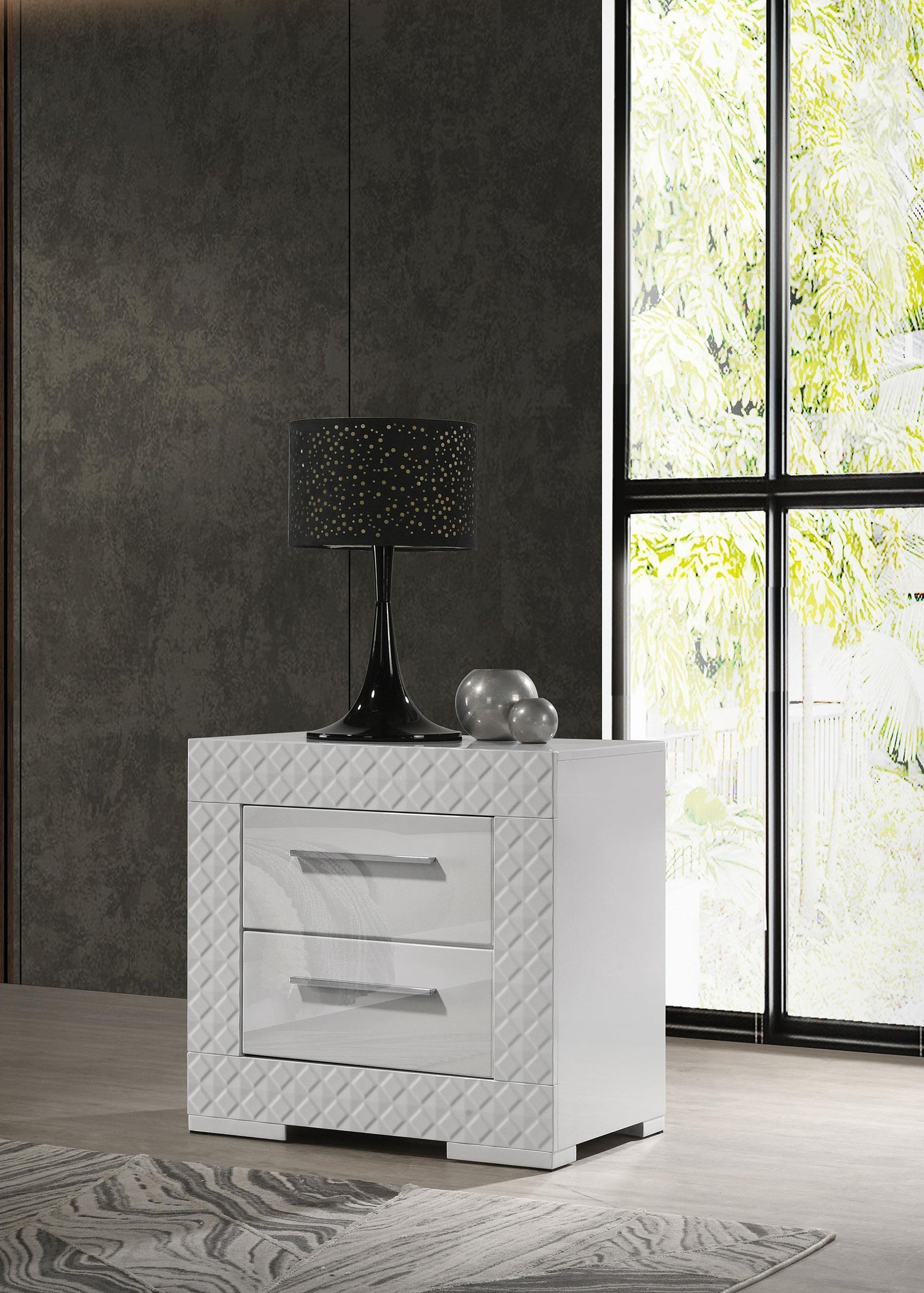 Ives 2 Drawer Nightstand Bedide Table White High Gloss