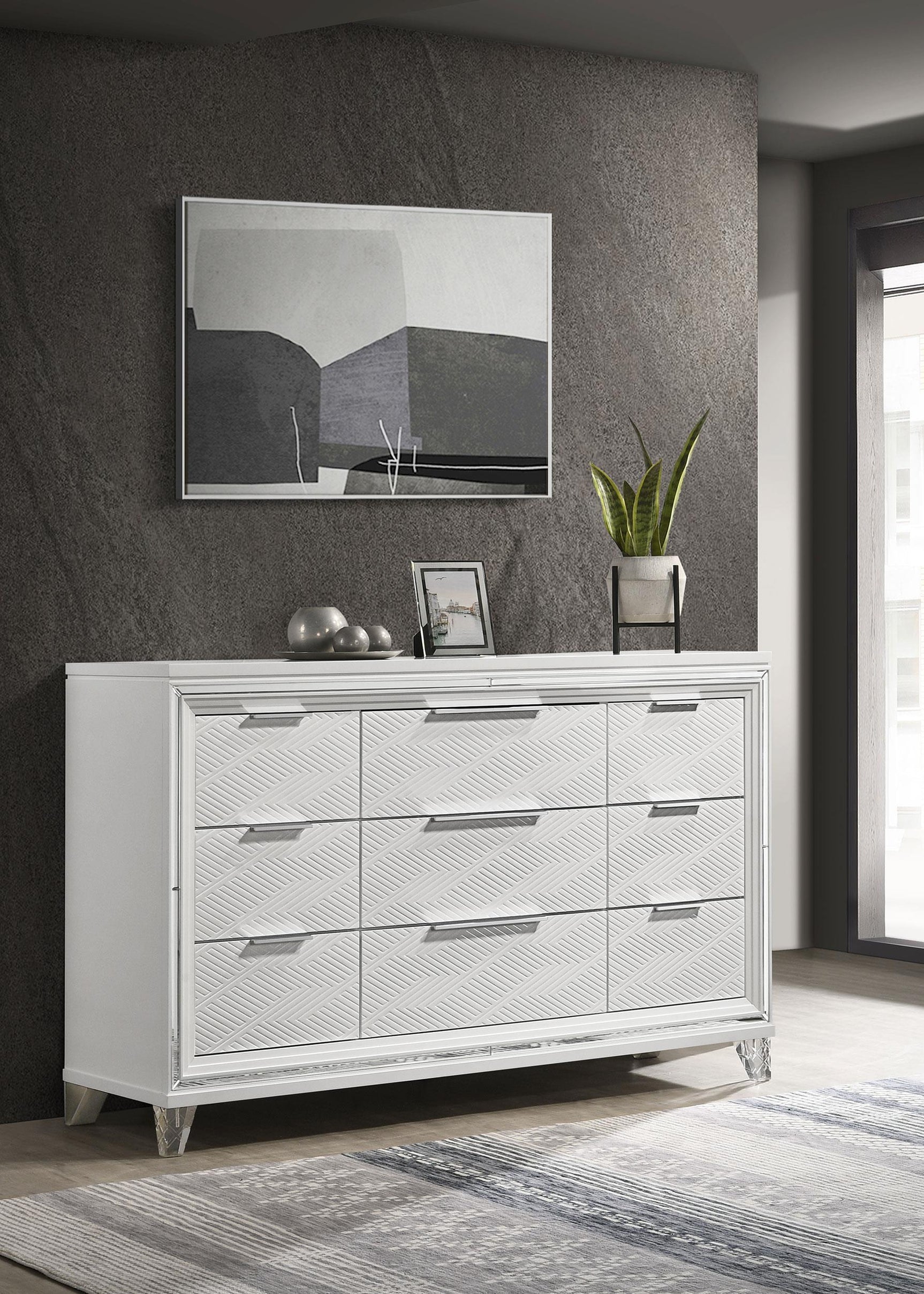 Marmore 9 Drawer Dresser Cabinet White