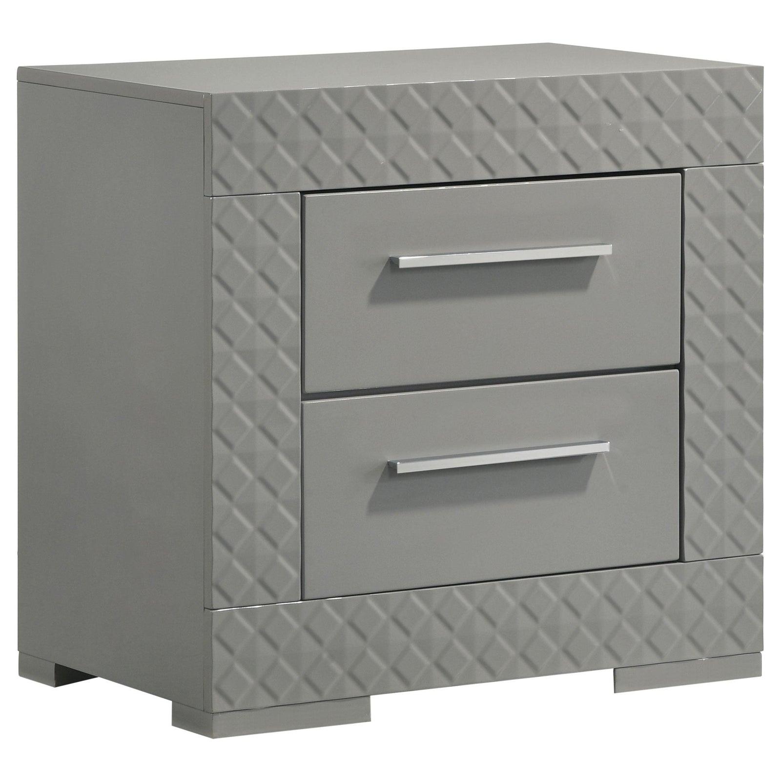 Ives 2 Drawer Nightstand Bedide Table Gray High Gloss