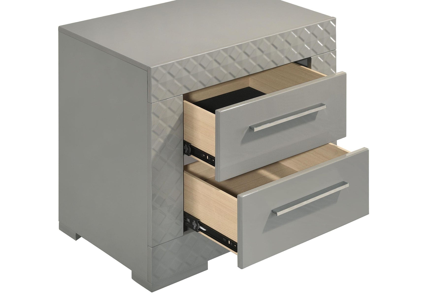 Ives 2 Drawer Nightstand Bedide Table Gray High Gloss