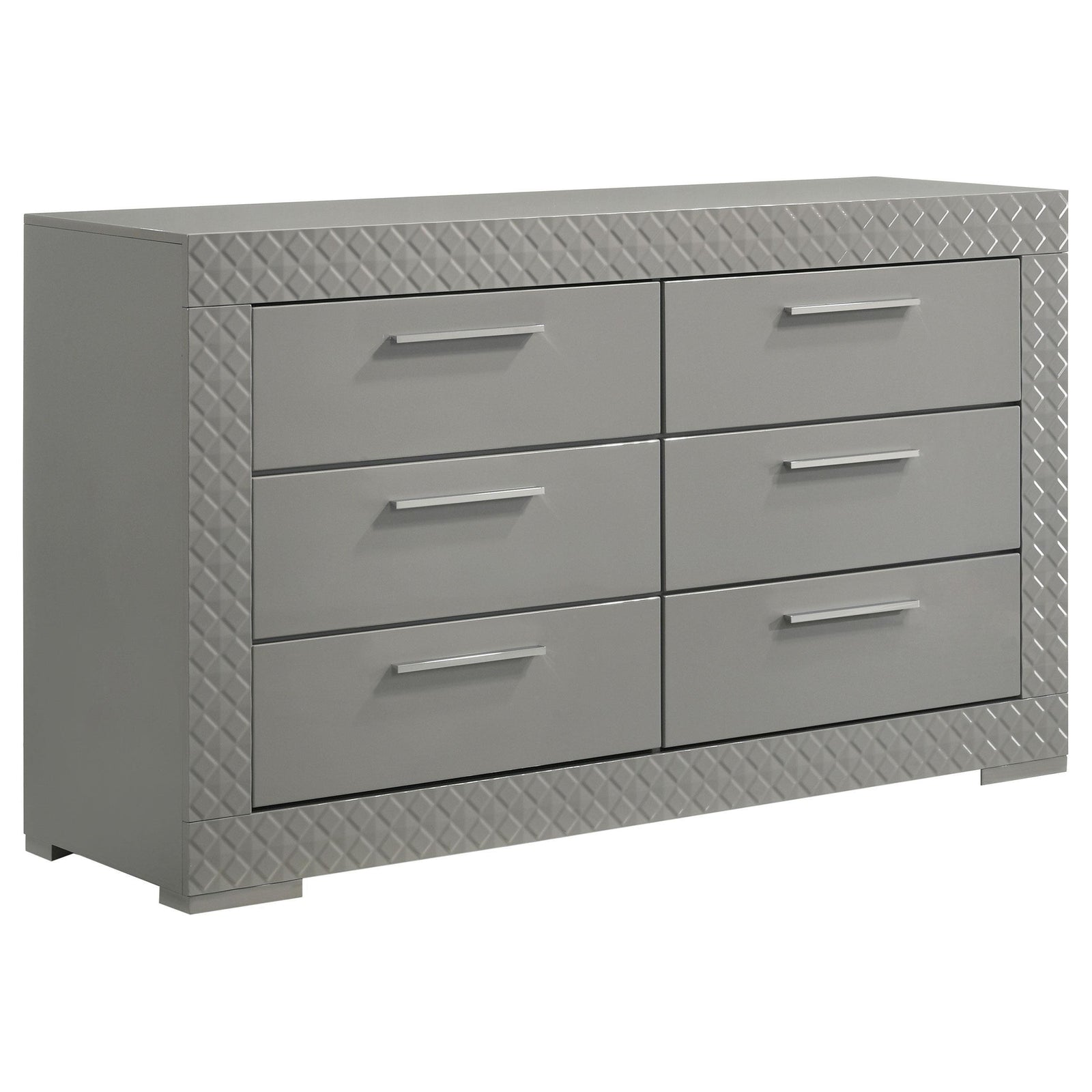 Ives 6 Drawer Dresser Cabinet Gray High Gloss