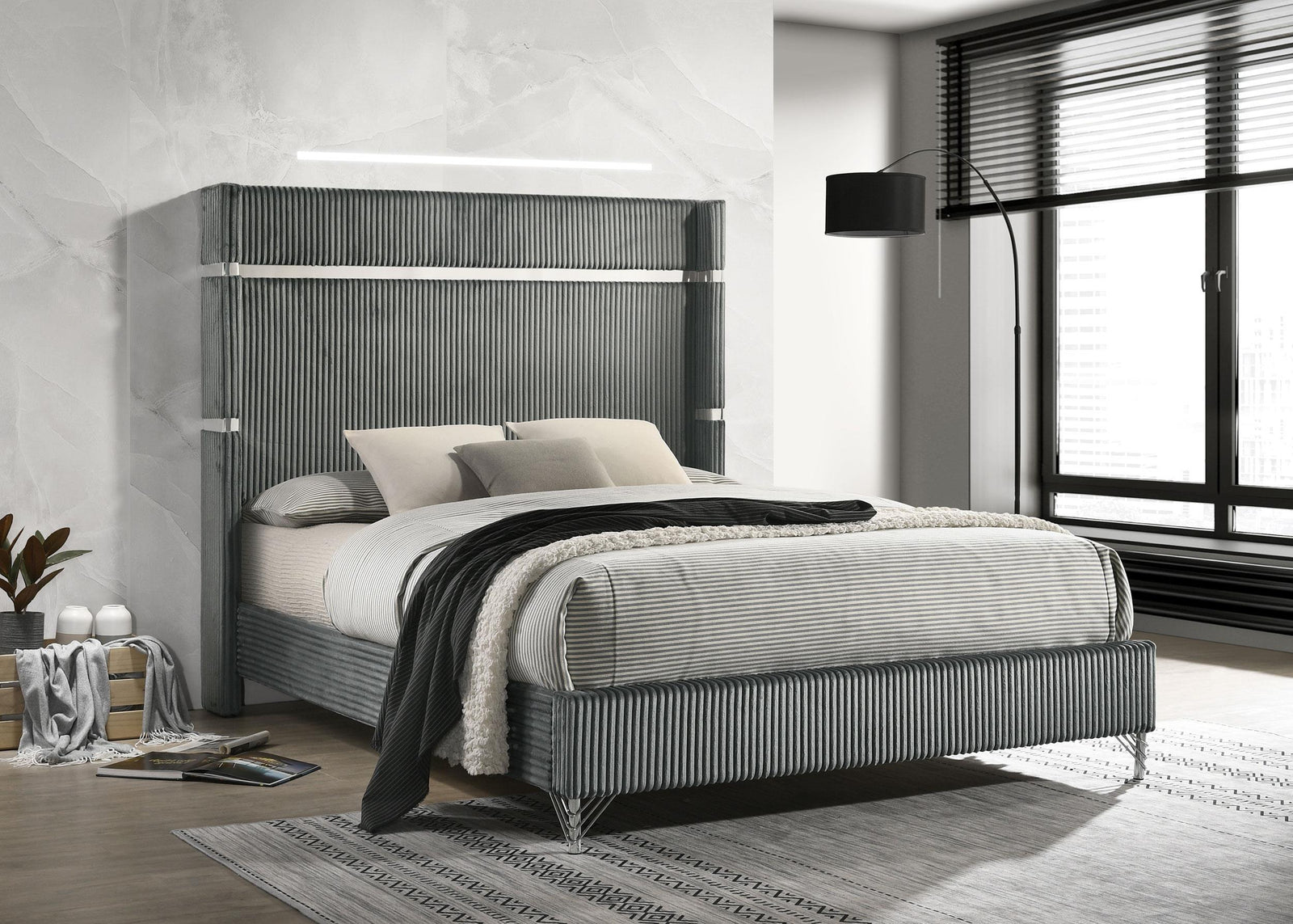 Lucia 61 inch Upholstered King Panel Bed Grey