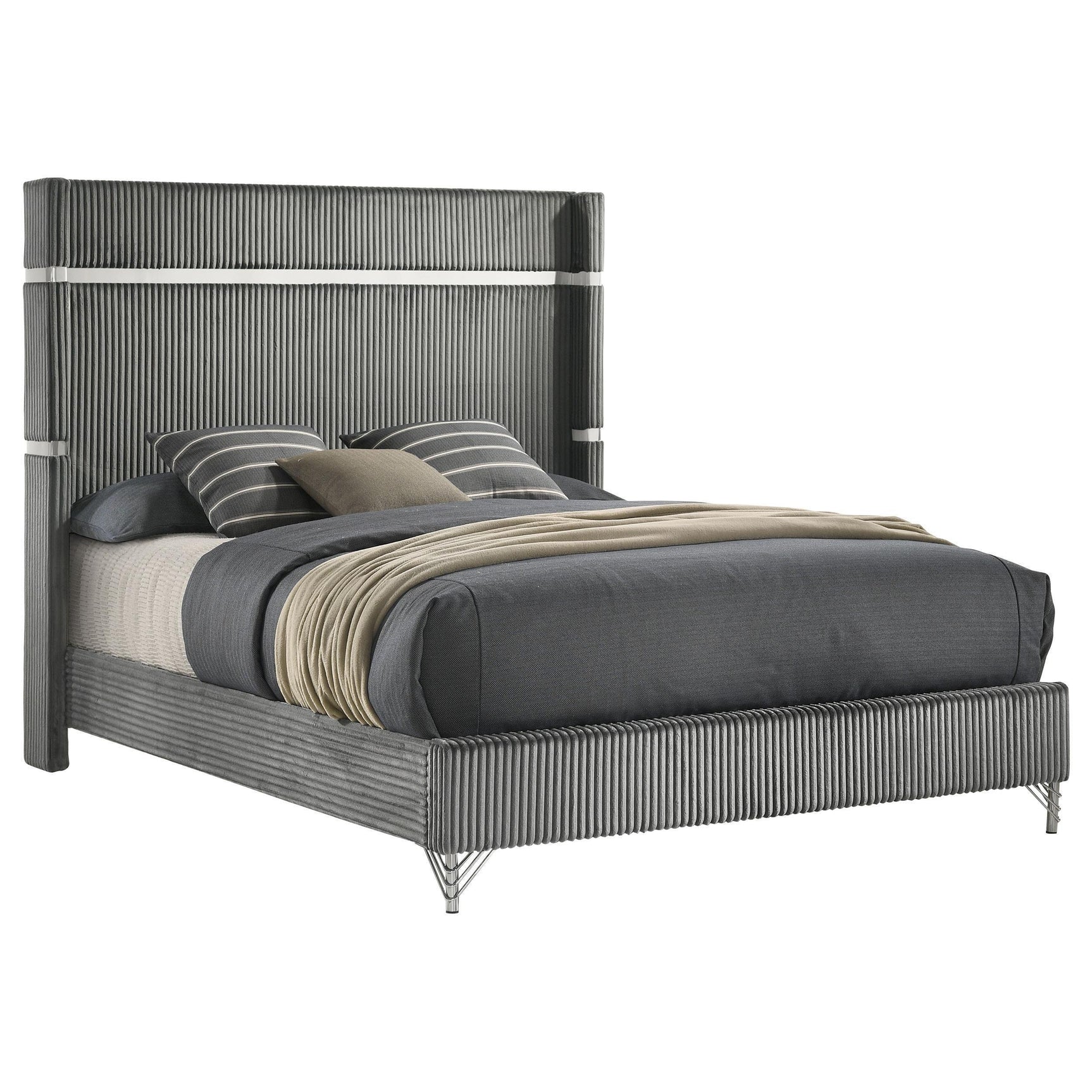 Lucia 61 inch Upholstered King Panel Bed Grey