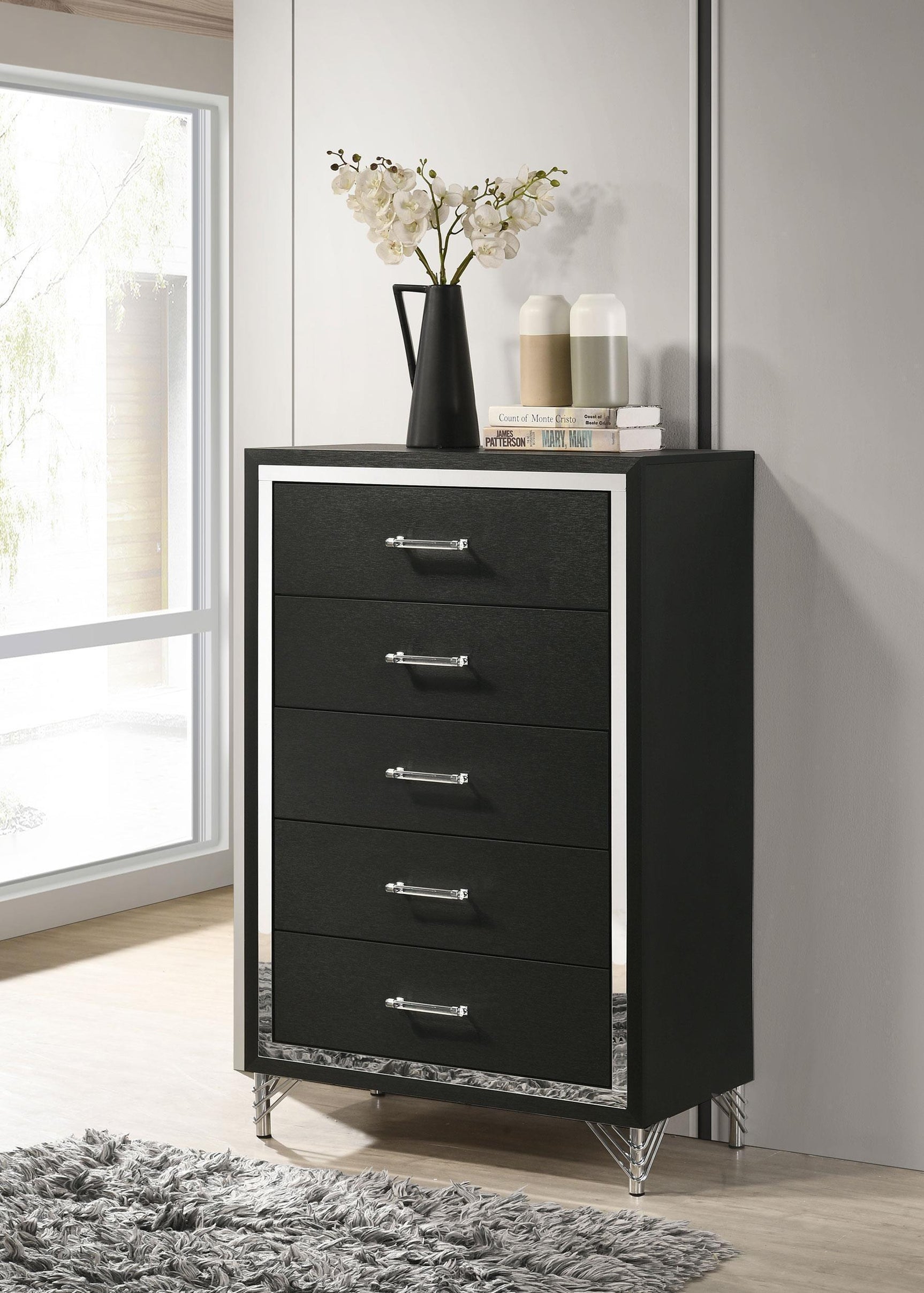 Lucia 5 Drawer Bedroom Chest Of Drawers Black