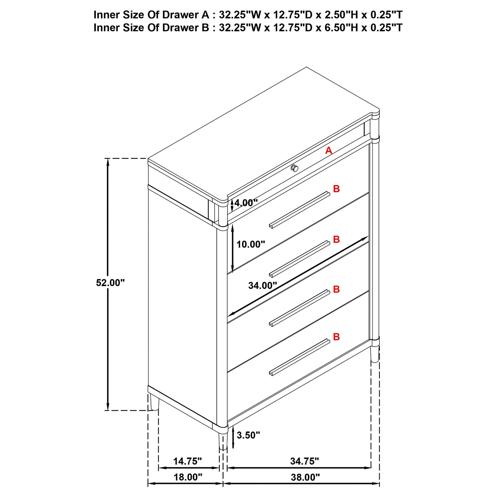 Gracemont 5-drawer Bedroom Chest of Drawers White
