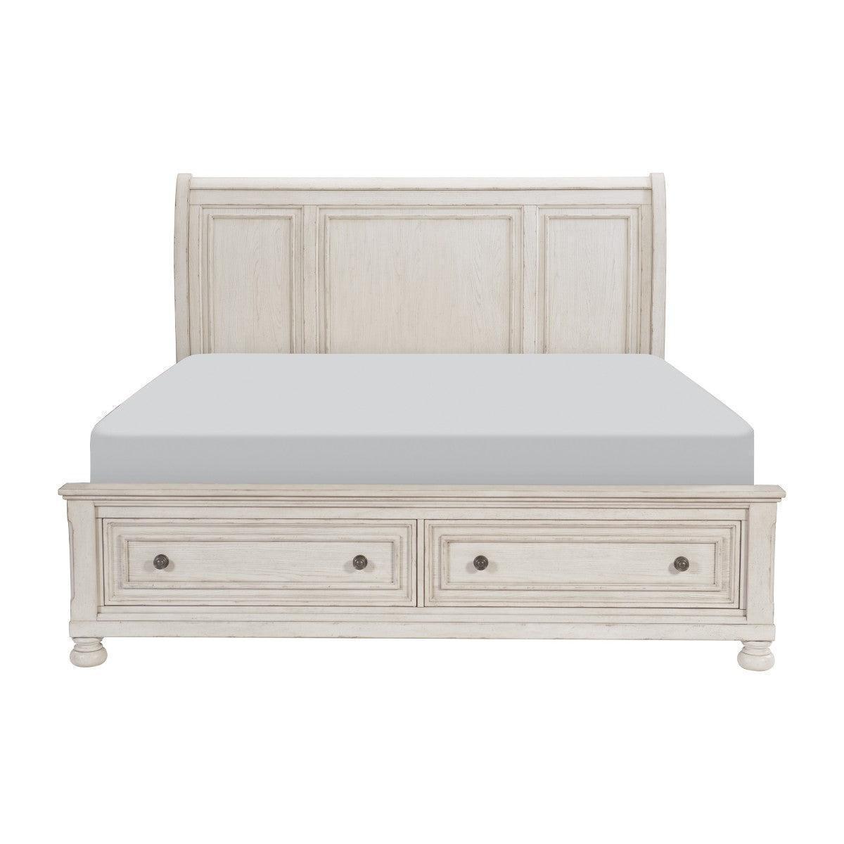 Bethel Antique White Storage Platform King Bed