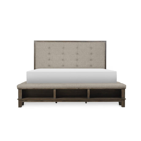 Gray Modern Traditional Transitional Solid Wood Fabric Upholstered Tufted Queen Bed - Ella Furniture