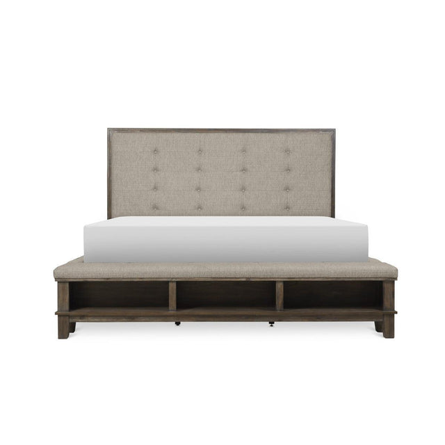 Gray Modern Traditional Transitional Solid Wood Fabric Upholstered Tufted Queen Bed - Ella Furniture