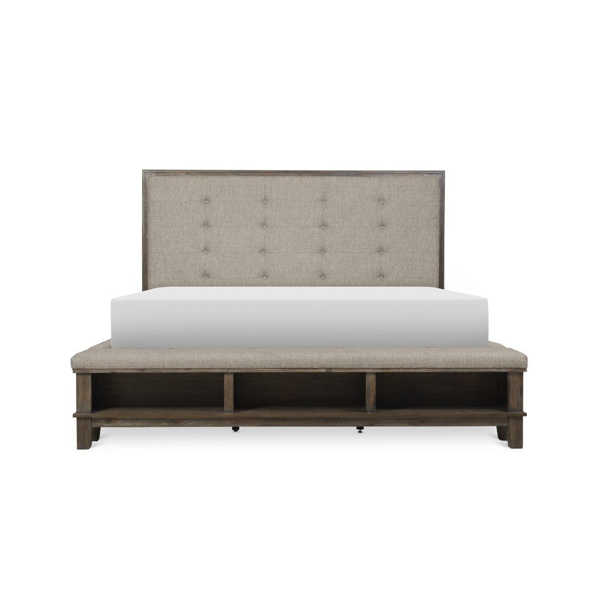 Gray Modern Traditional Transitional Solid Wood Fabric Upholstered Tufted Queen Bed - Ella Furniture