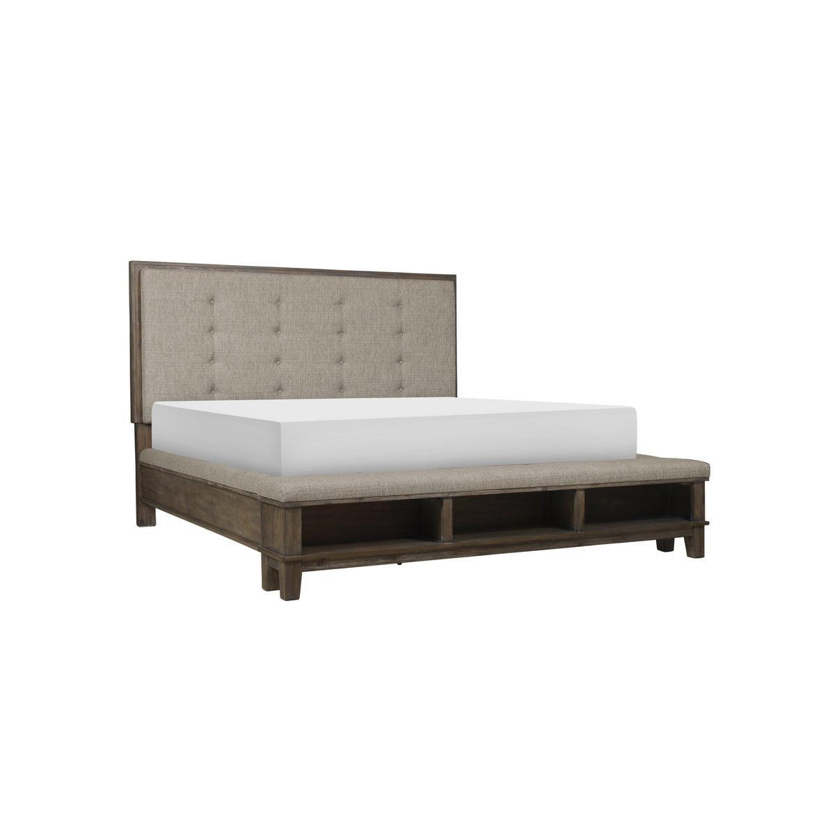 Gray Modern Traditional Transitional Solid Wood Fabric Upholstered Tufted Queen Bed - Ella Furniture