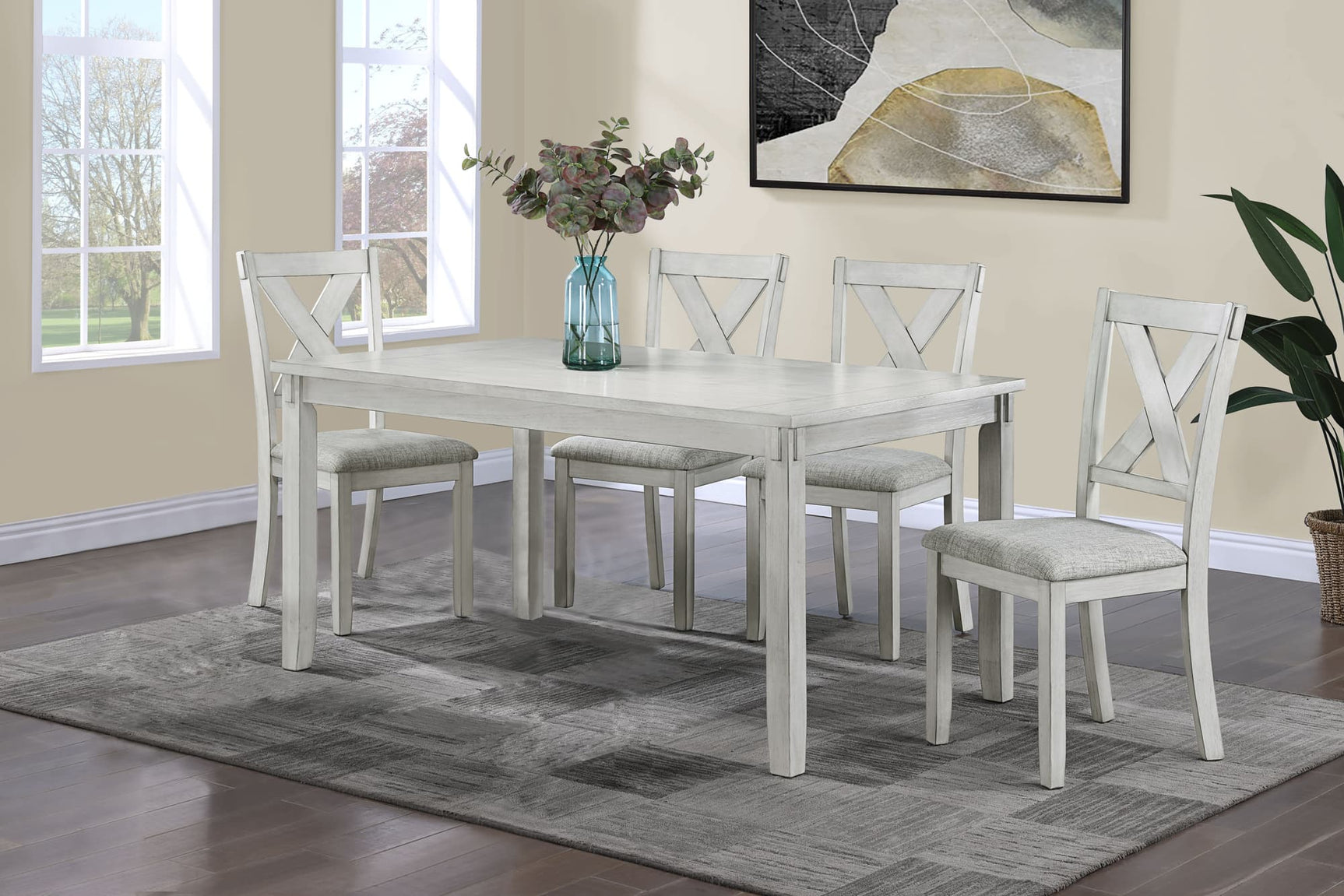 Clara Driftwood Rectangular Fabric Dining Room Set - 5 Pieces