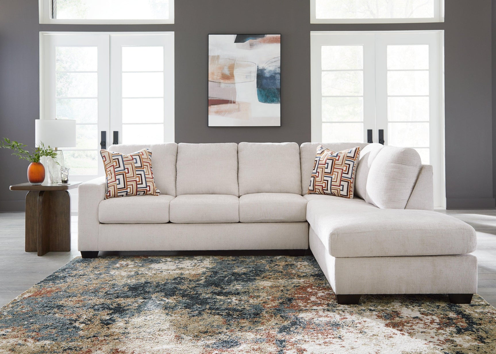 Aviemore Stone Chenille 2-Piece Sectional with Chaise