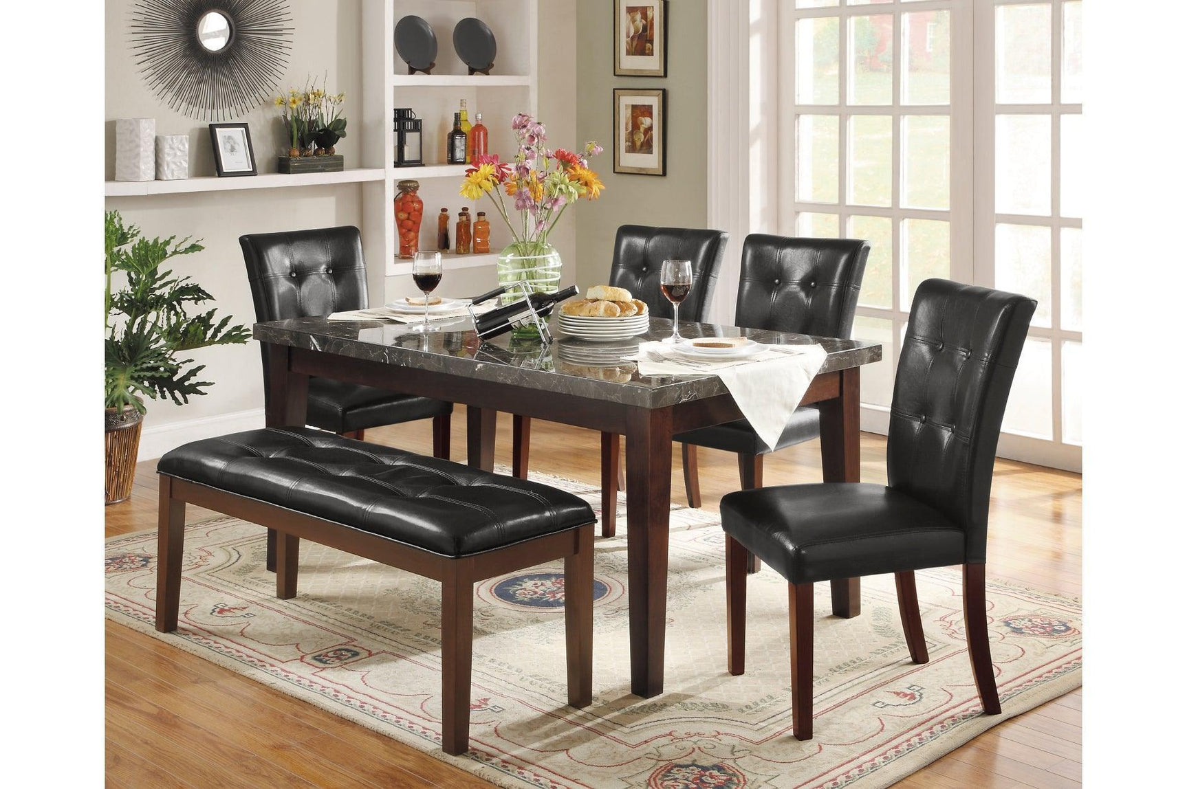 Decatur Black Cherry Marble Top Dining Room Set