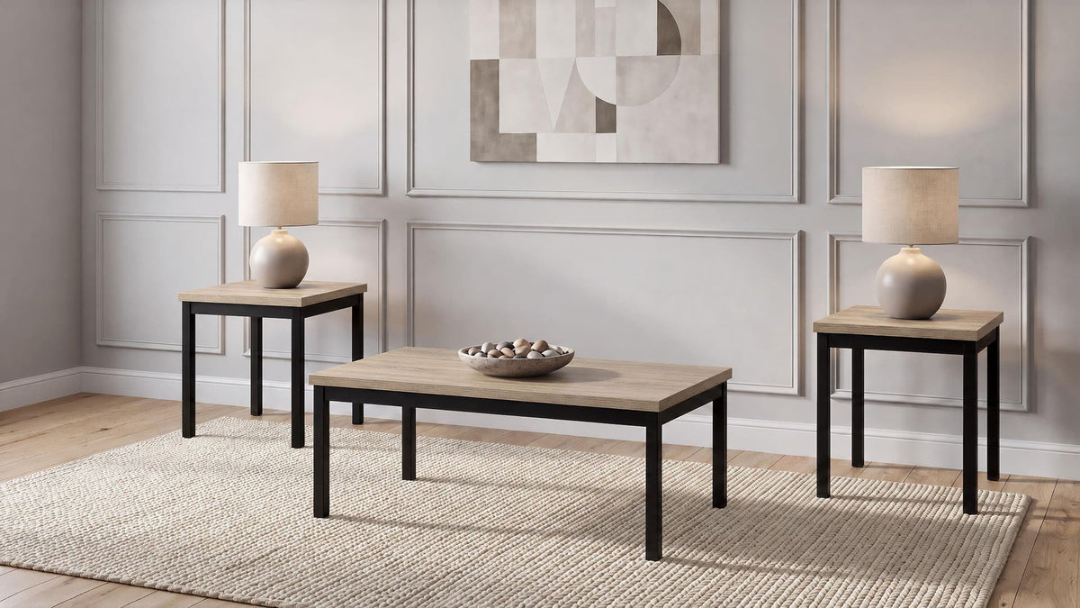 Garza 3-Piece Rectangular Coffee Table Set Greige Oak — product image 2
