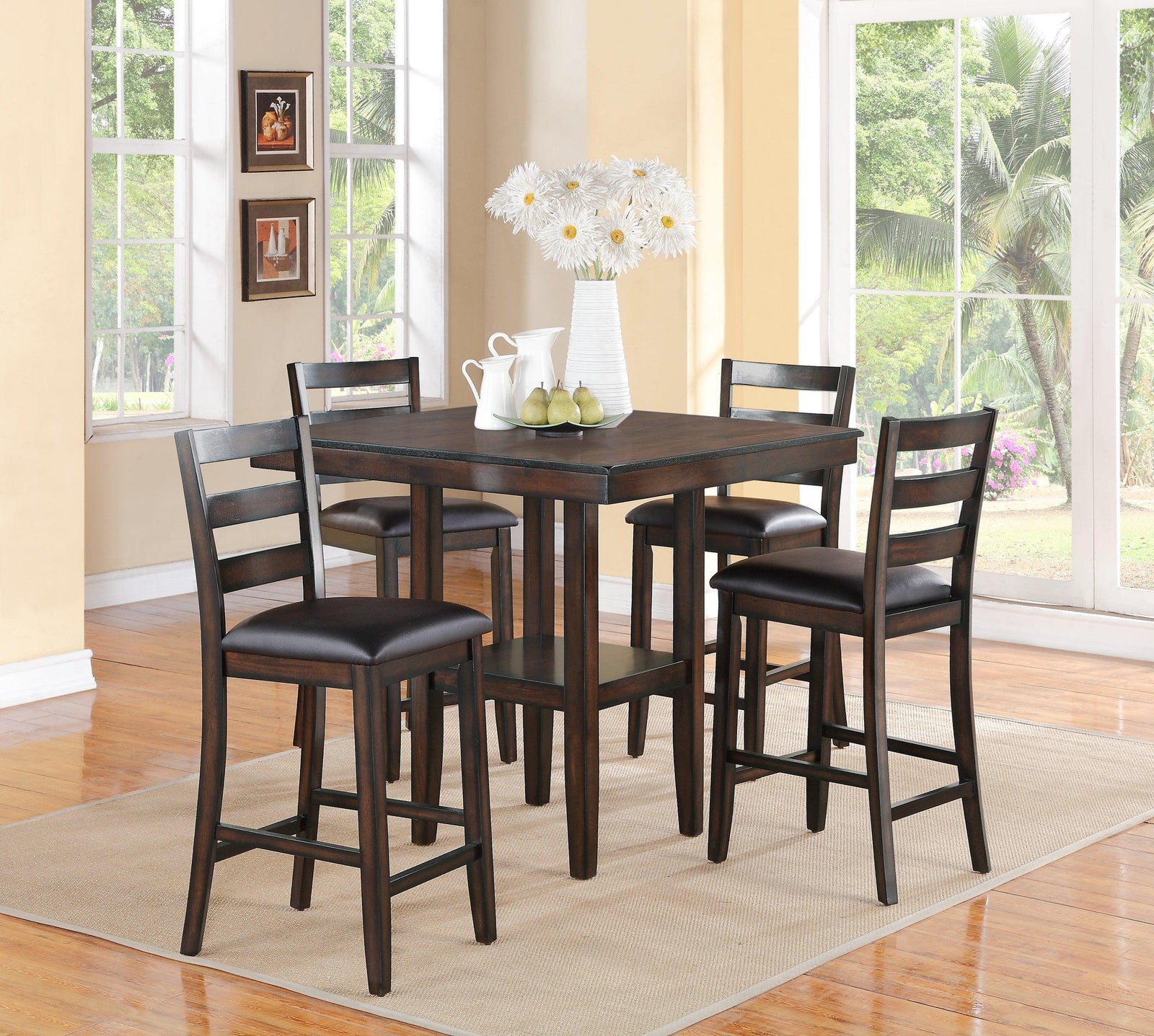 Tahoe Brown Classic And Modern Wood Square 5-Piece Counter Height Dining Room Set - Ella Furniture