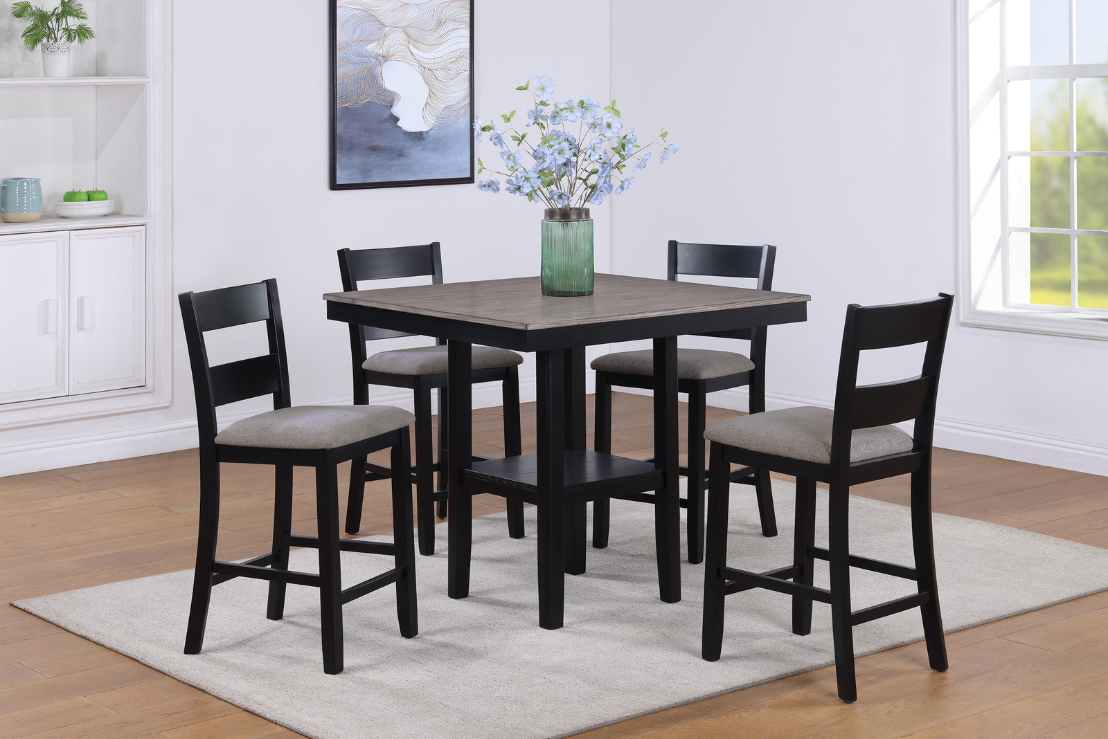 Lester Light Gray Modern Solid Wood And Veneers Counter Height Dining Room Set
