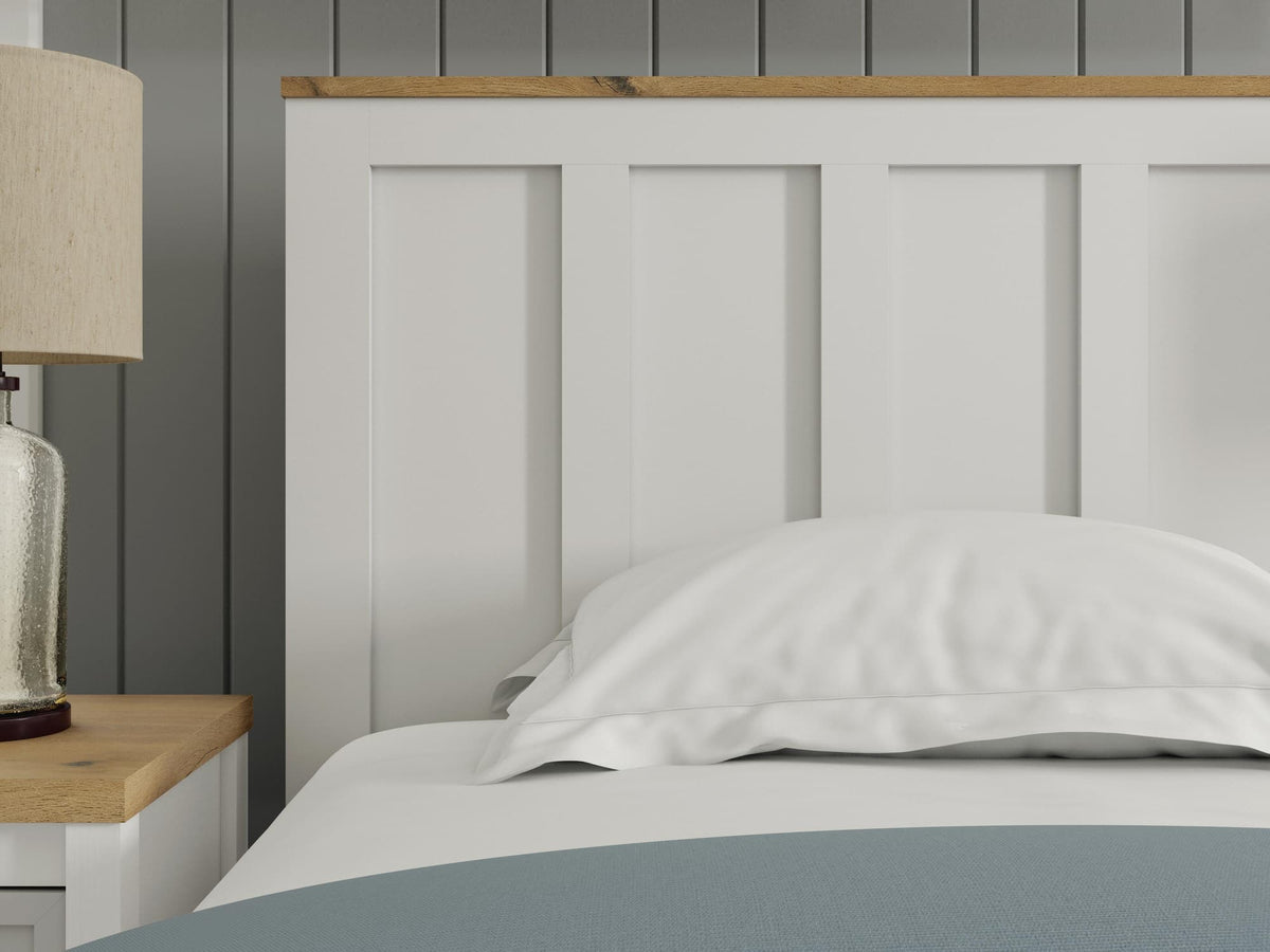 Kerisden White/Brown Twin Panel Complete Bed Frame — detail view