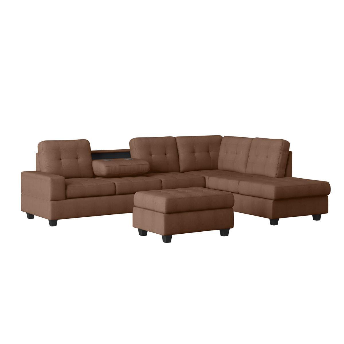 Chocolate Traditional Solid Wood And Plywood Fabric Upholstered Tufted Ottoman Sectional - Ella Furniture