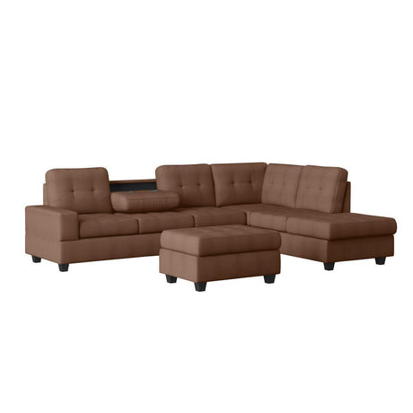 Chocolate Traditional Solid Wood And Plywood Fabric Upholstered Tufted Ottoman Sectional - Ella Furniture