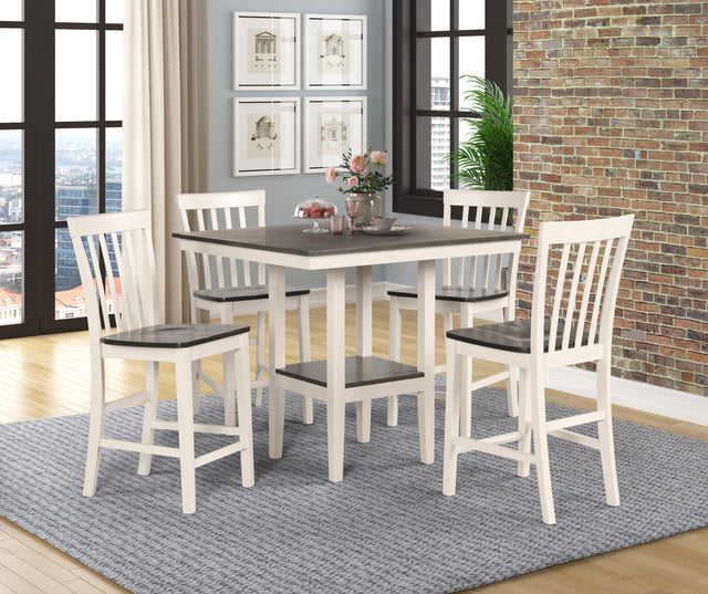 Broody White/Gray Traditional Modern Wood Square 5-Piece Counter Height Dining Room Set - Ella Furniture