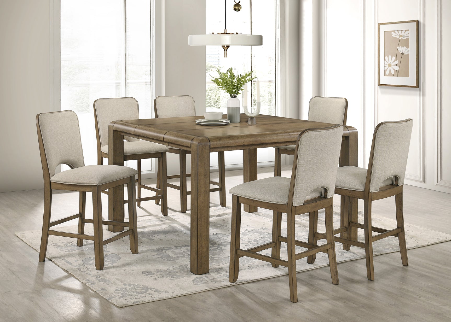 Cockrell Light Brown Rectangular Counter Height Set