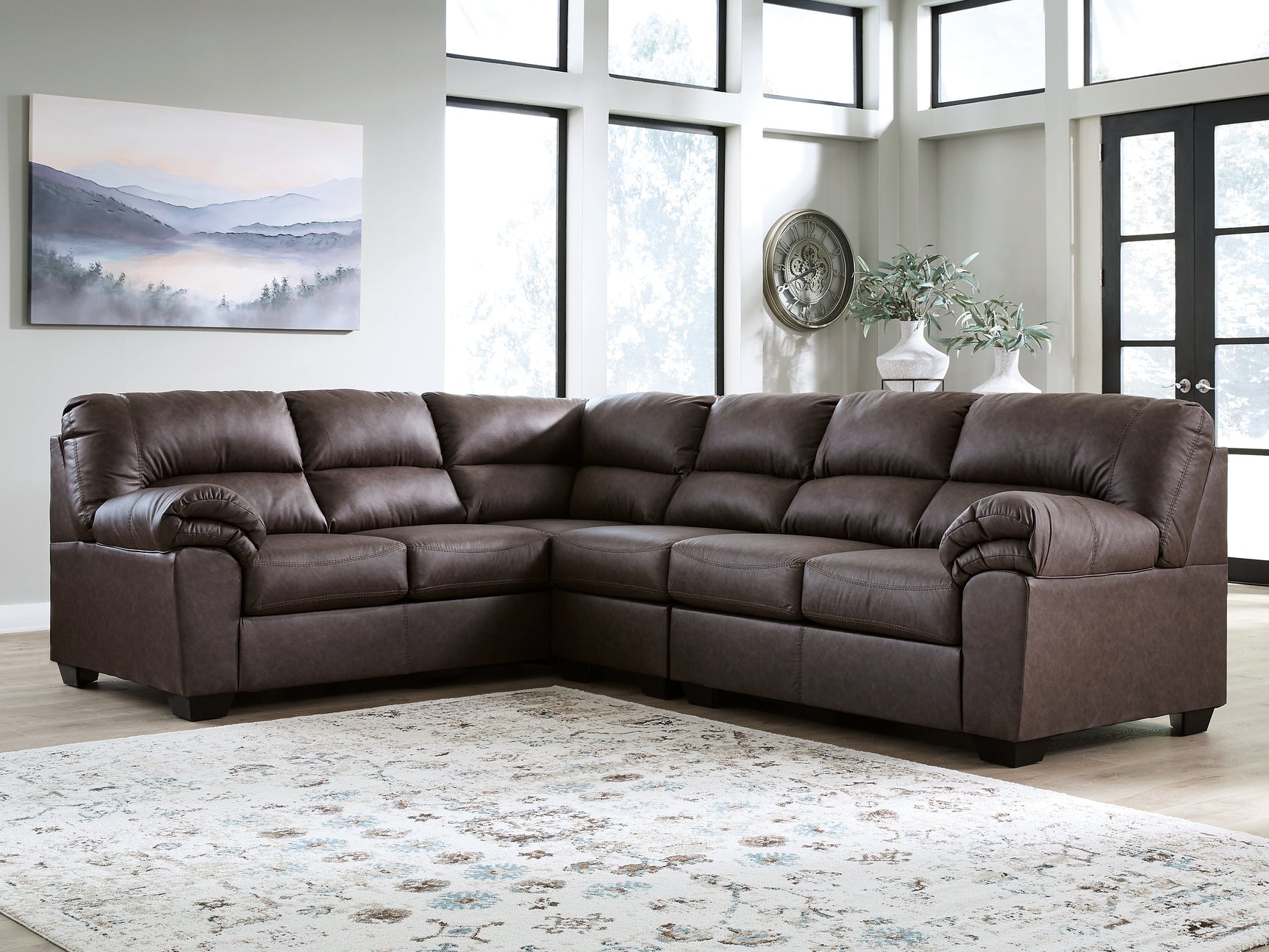 WillowBend Umber Faux Leather 3-Piece Sectional