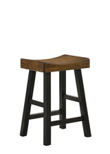 Aruba Saddle Rustic Oak Transitional Wood Bar Stool - Ella Furniture