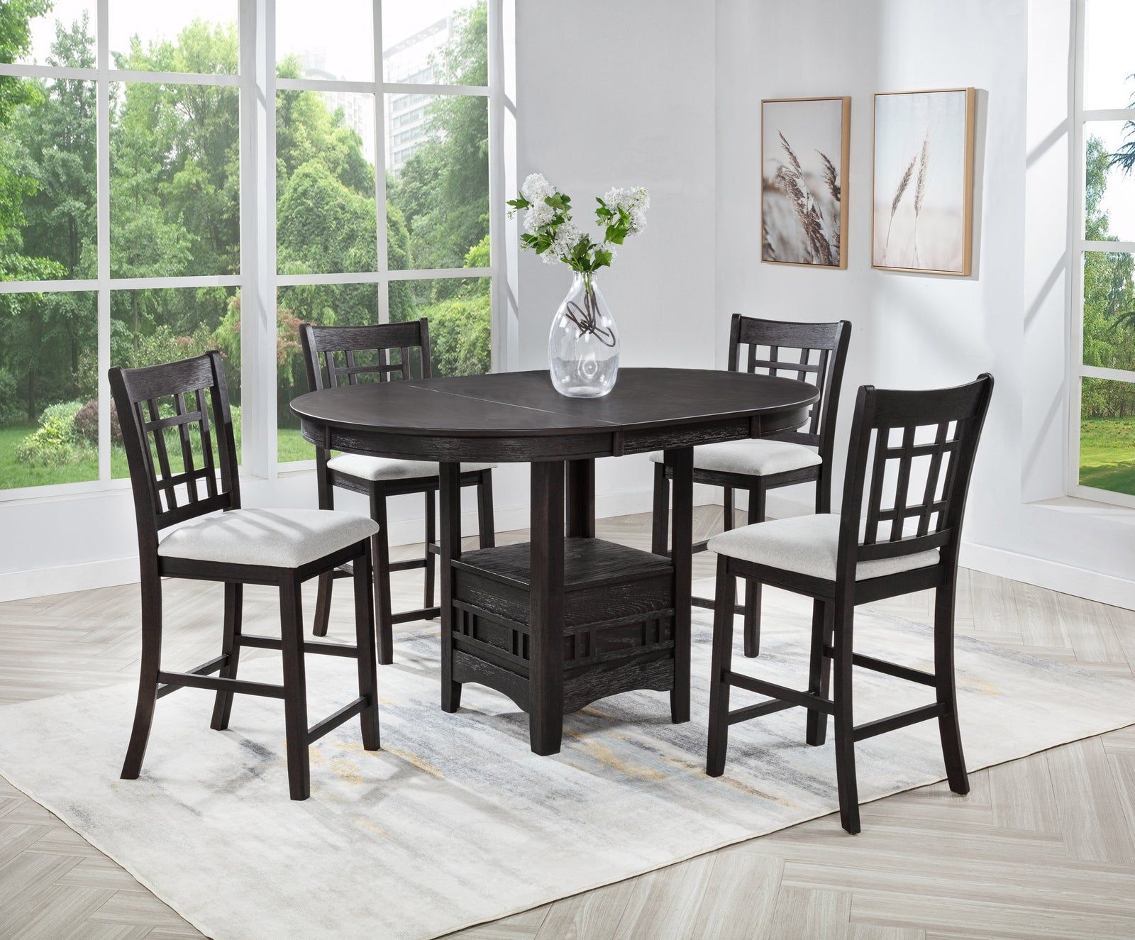 Hartwell Charcoal Black Oval Counter Height Set