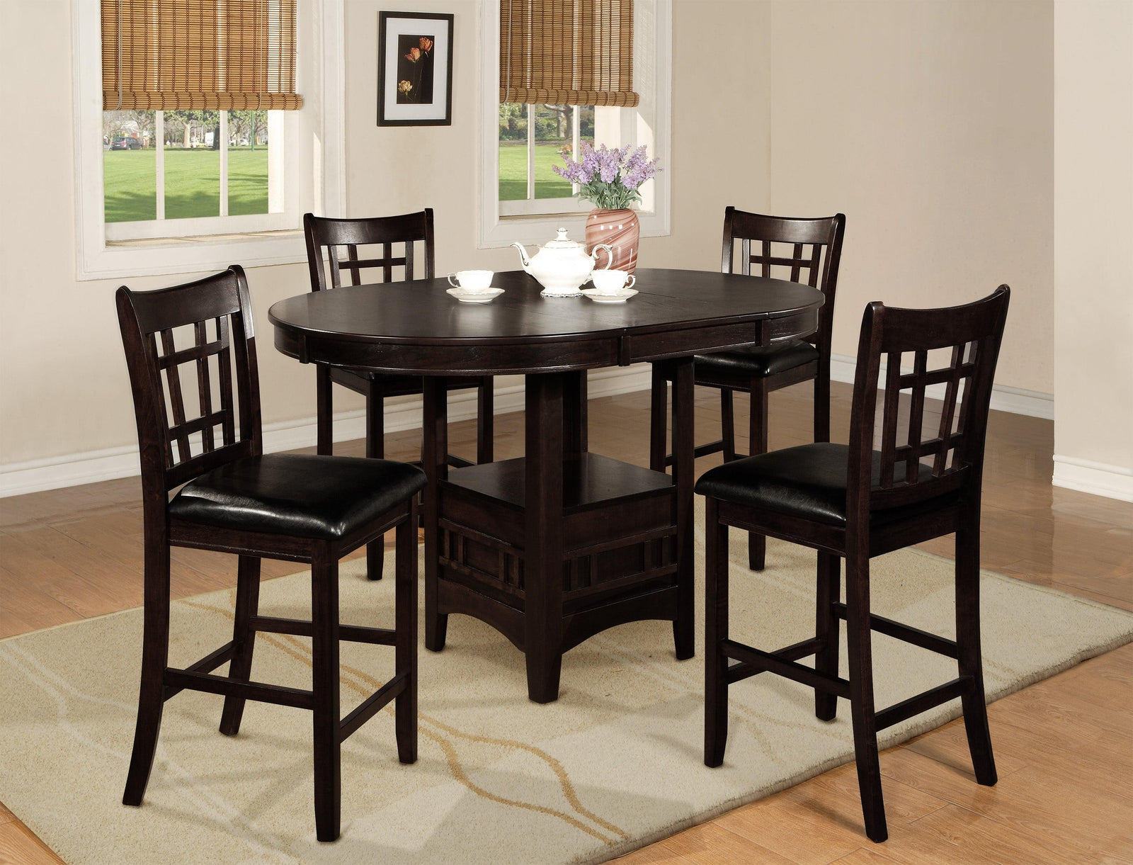 Hartwell Espresso Modern Wood Oval Extendable Counter Height Dining Room Set - Ella Furniture