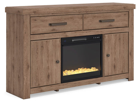 Garistyn Brown 62" TV Stand with Electric Fireplace — angled view