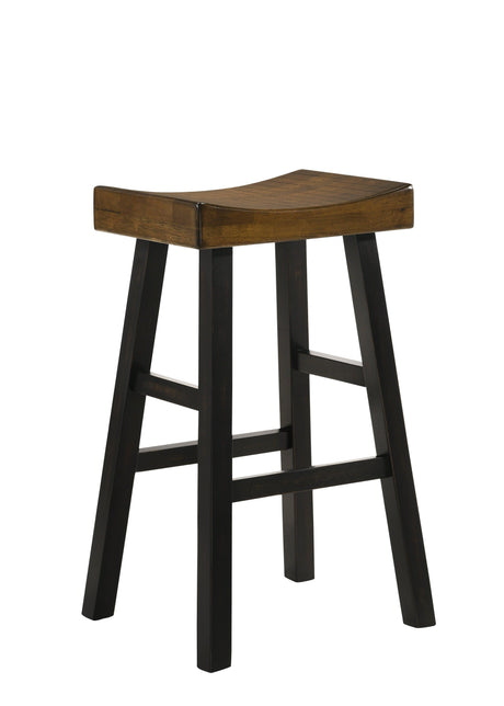 Aruba Saddle Black Rustic Oak Transitional Wood Bar Stool - Ella Furniture