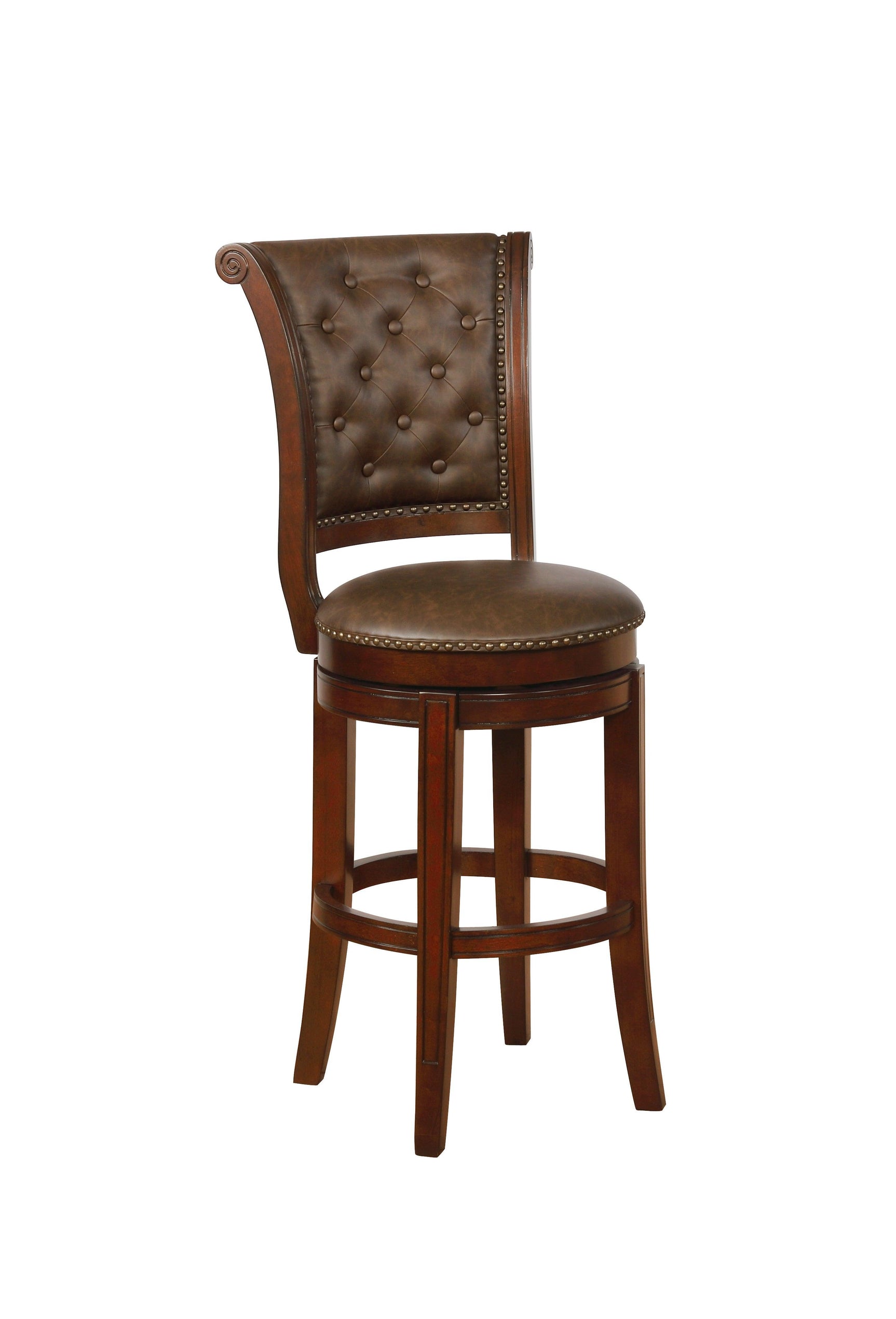 Granville Brown Faux Leather Transitional Wood Bar Stool - Ella Furniture