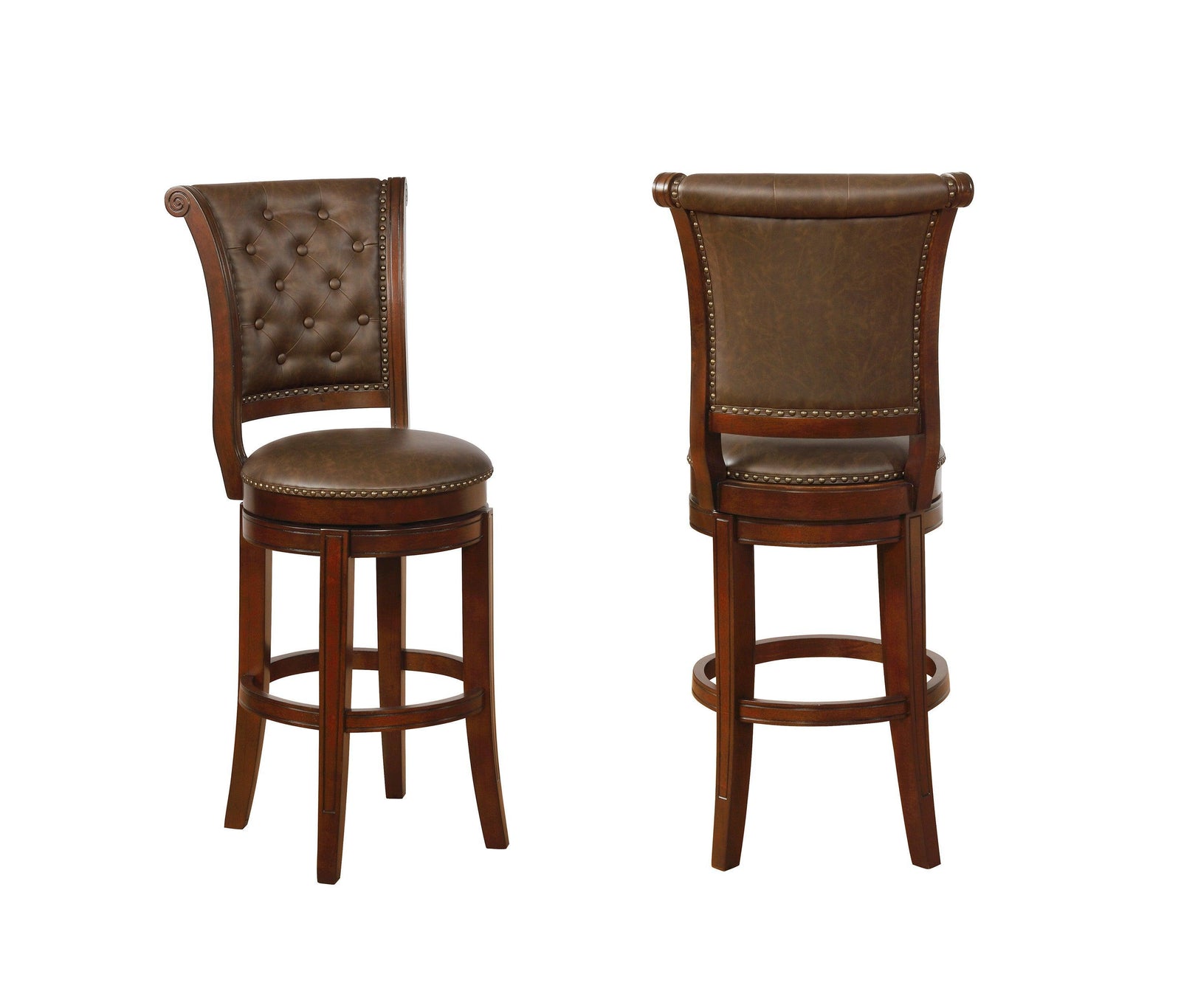 Granville Brown Faux Leather Transitional Wood Bar Stool - Ella Furniture