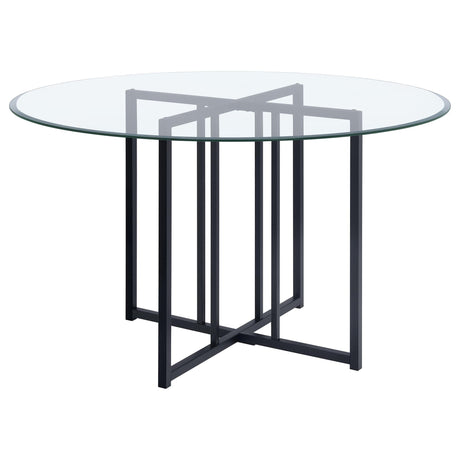 Pace 48-inch Round Glass Top Dining Table Matte Black — product view