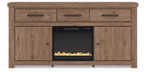 Garistyn Brown 73" TV Stand with Electric Fireplace — front view