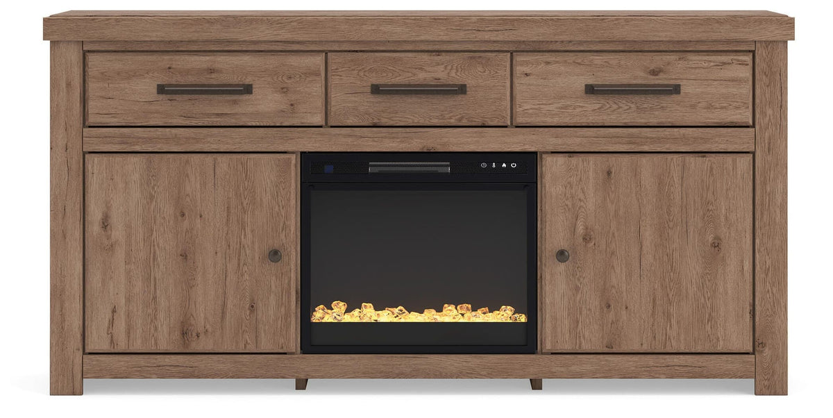Garistyn Brown 73" TV Stand with Electric Fireplace — front view