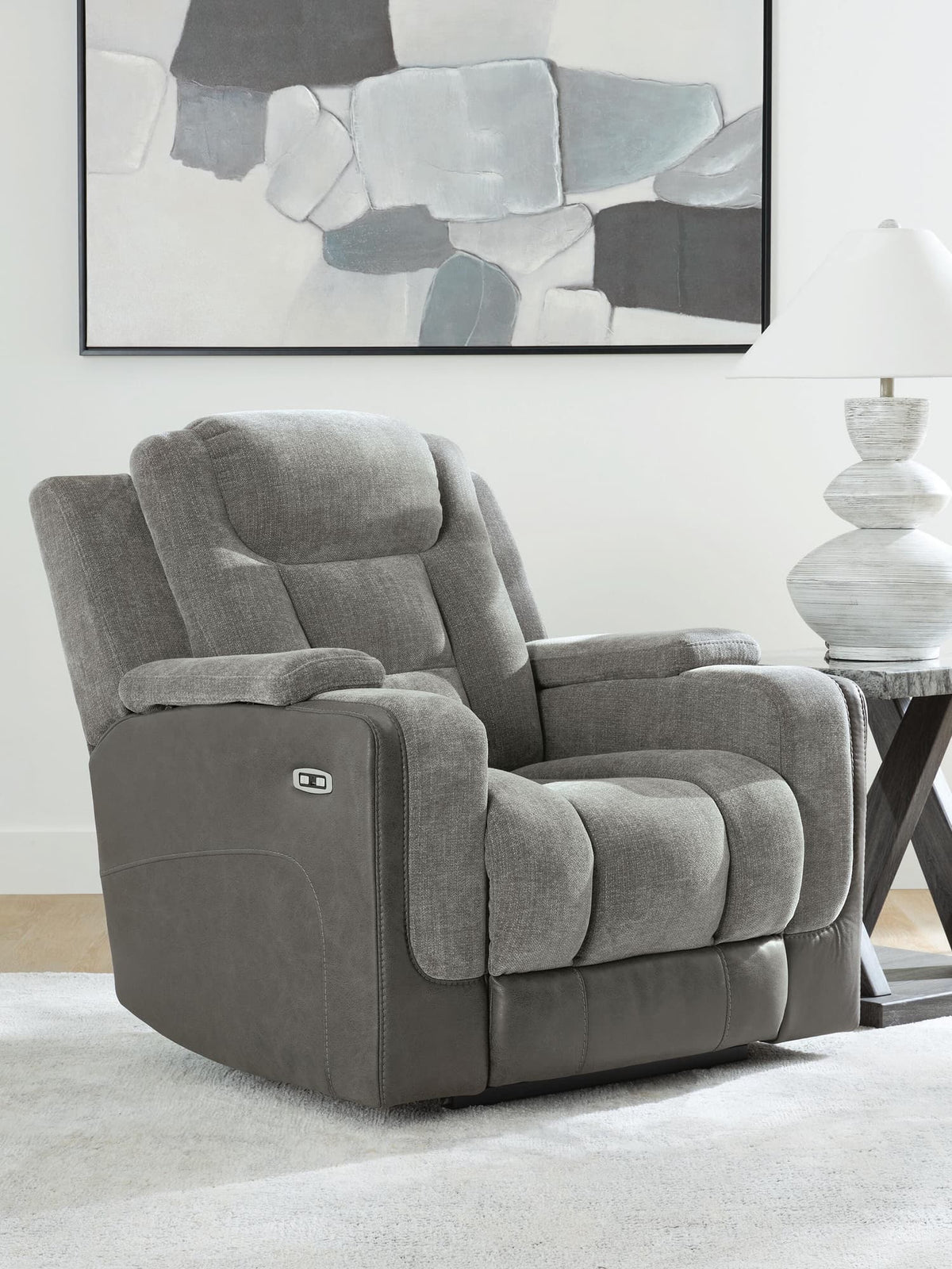 Mixed Motion Shadow Chenille / Faux Leather Power Recliner — product view
