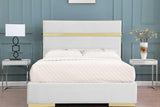 Cartier Ivory/Gold Modern Contemporary Solid Wood Velvet Upholstery Platform King Bed - Ella Furniture