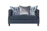 Simone Indigo Blue Modern Contemporary Solid Wood Fabric Upholstered Sofa&Loveseat - Ella Furniture