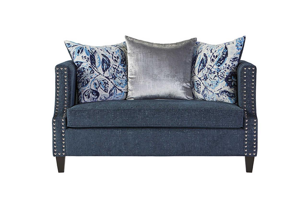 Simone Indigo Blue Modern Contemporary Solid Wood Fabric Upholstered Loveseat - Ella Furniture
