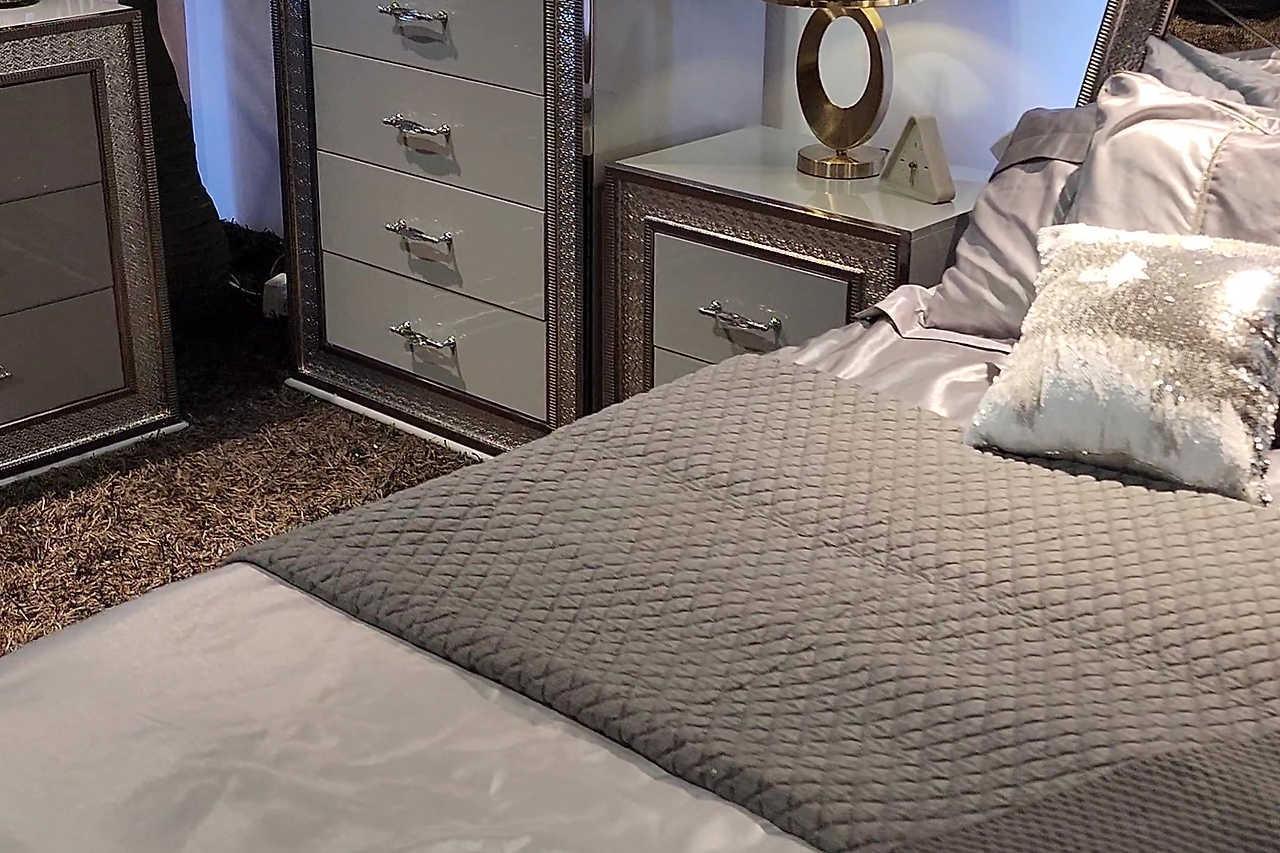 Dubai Metallic Silver LED Panel Bedroom Set