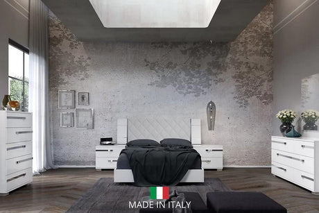 Dream Rombi White Modern Contemporary Marble Top Solid Wood Fabric Panel Bedroom Set - Ella Furniture